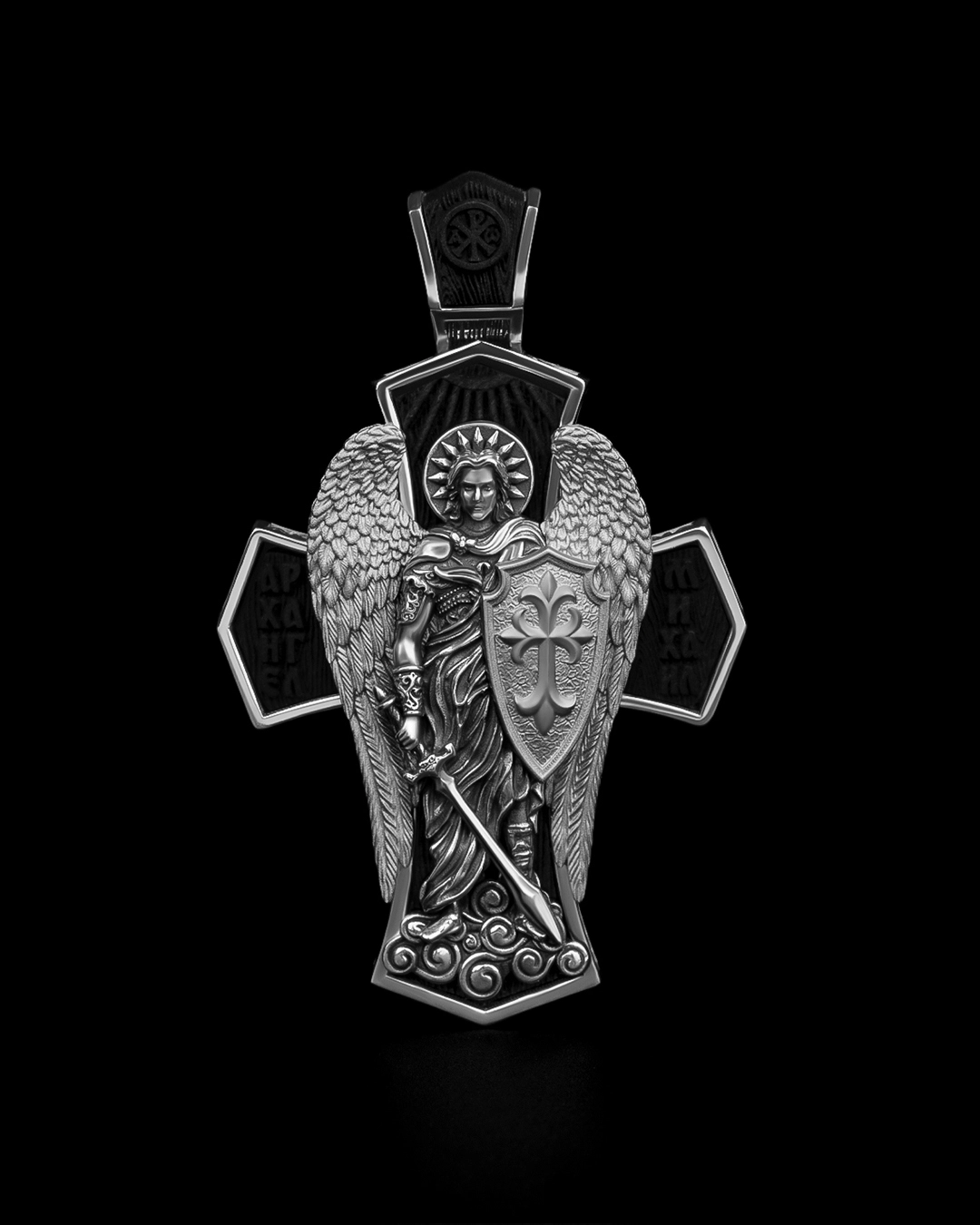 Крестик с Архангелом Михаилом, серебро 925 пробы