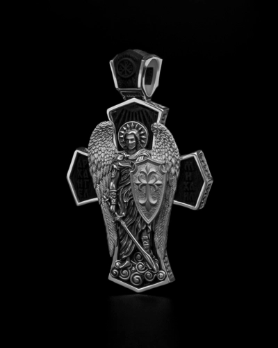 Крестик с Архангелом Михаилом, серебро 925 пробы